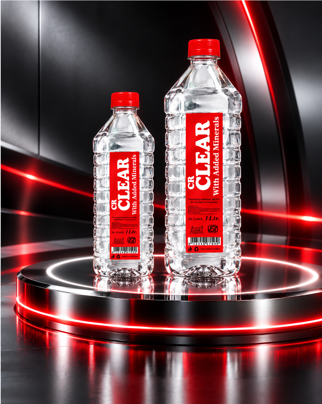 CR clear 250 ml signature packaged water bottle alongside standard range